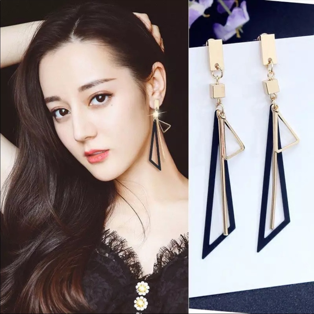 New Geometric Triangle Long Earrings - Picture 2 of 3
